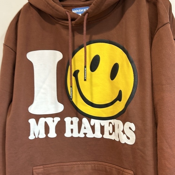 MARKET SMILEY HATERS HOODIE Brown men’s SZ XL MSRP $100 New with tags - Picture 3 of 9